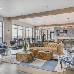 Beautiful clubroom with lounge seating and natural lighting